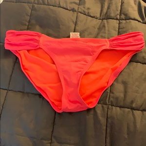 Coral pink ruffle bikini bottom